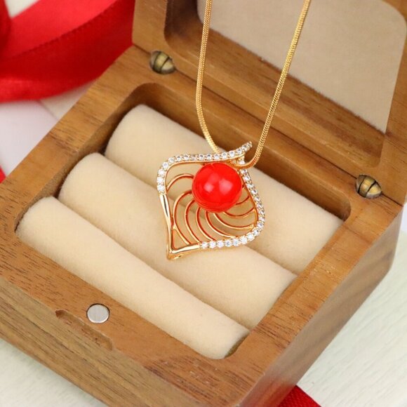 "Elegant Rose Gold Pendant with Red Accent, XPPT1306 - Picture 5 of 13